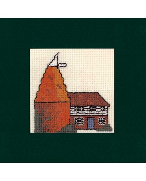 Oast house. Greeting card embroidered by cross stitch. Textile Heritage Collection 456114