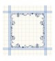 White linen tablecloth with blue dishes motive