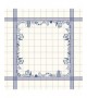 White linen tablecloth with marine blue dishes motive