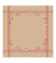 Tablecloth with red dishes motive on natural linen