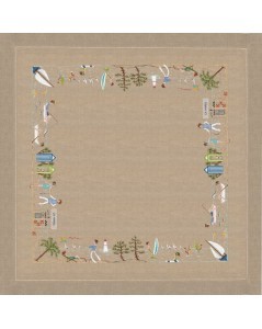 Natural linen tablecloth with seaside motive