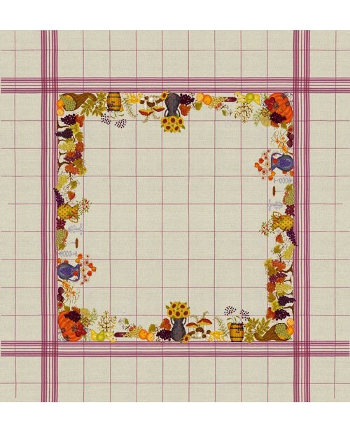 Tablecloth with autumn fruits and vegetables. Cross stitch embroidery. Le Bonheur des Dames 6034