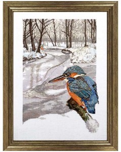 Kingfisher. Bird. Counted cross stitch embroidery. Permin of Copenhagen 706113