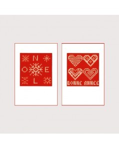 2 greeting cards Happy Holidays to embroider on red linen. Cards with apertures included. Le Bonheur des Dames 7528