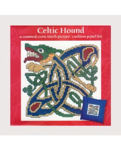 Chien meute celtic. Tableau miniature brodé au point de croix. Textile Heritage Collection. 793846