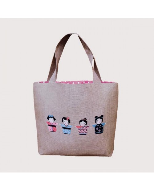 Handbag Couture Kokeshi dolls. Kit to embroider and sew. Le Bonheur des Dames 8014