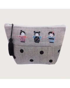 Linen case to stitch by petit point. Motive: Japanese dolls Kokeshi. Le Bonheur des Dames. 9011