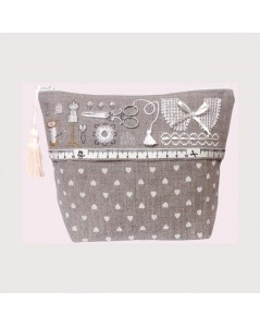 Trousse Couture Blanche. Kit broderie point de croix, lin naturel. Le Bonheur des Dames 9042