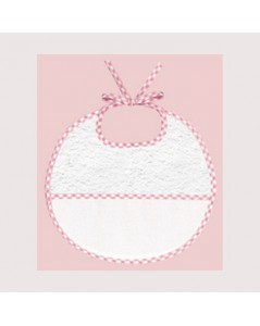 White terry bib with pink gingham edge and 7 pts/cm cotton Aida band to stitch. BAV11 Le Bonheur des Dames