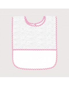 White terry bib with pink gingham edge and Aida 5,5 pts/cm band to embroider. BAV14