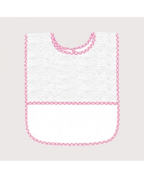 White terry bib with pink gingham edge and Aida 5,5 pts/cm band to embroider. BAV14