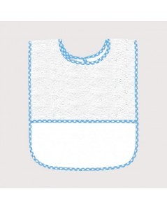 White terry bib with blue gingham edge and Aida band to embroider. BAV15
