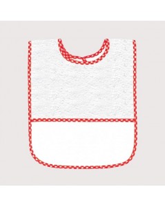 Bavoir en éponge blanc avec bord vichy rouge, avec bande à broder en Aida 5,5 pts/cm. BAV18