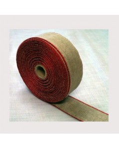 Bande à broder en lin naturel avec bords rouges. 11 fils/cm. Largeur 5.3 cm.