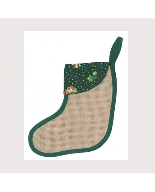 Small Christmas boot made of  5.5 pts/cm natural linen Aïda. Le Bonheur des dames BTAL3