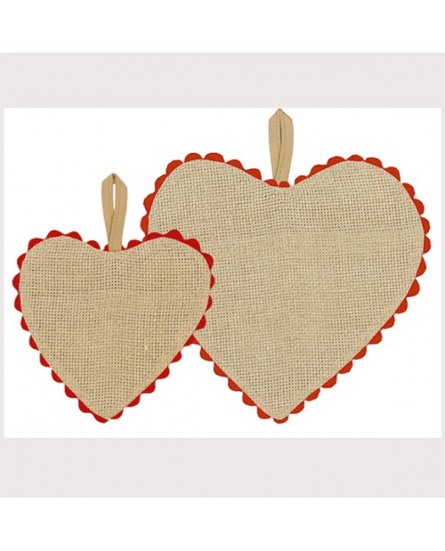 Ready-to-embroider greyish-brown linen aida heart with red edge. Big and small model. Le Bonheur des Dames CGPM1