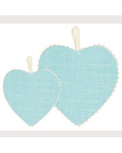 Ready-to-embroider blue even-weave linen heart with white edge. Big and small model. Le Bonheur des Dames CGPM11