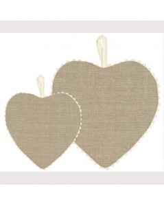 Ready-to-embroider natural even-weave linen heart with white edge. Big and small model. Le Bonheur des Dames CGPM12