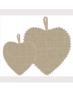 Ready-to-embroider natural even-weave linen heart with white edge. Big and small model. Le Bonheur des Dames CGPM13