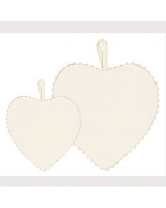 Cœur en étamine de lin ivoire avec liséré blanc, prêt à broder. Petit et grand modèle. Le Bonheur des Dames CGPM14