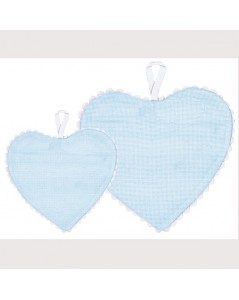 Ready-to-embroider heart made of light-blue cotton Aïda with white edge. Big and small model. Le Bonheur des Dames CGPM16