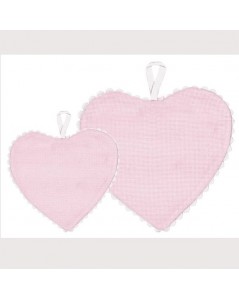 Ready-to-embroider heart made of pink cotton Aïda with white edge. Big and small model. Le Bonheur des Dames CGPM17