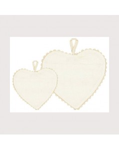 Ready-to-embroider heart made of unbleached cotton Aïda with white edge. Big and small model. Le Bonheur des Dames CGPM2