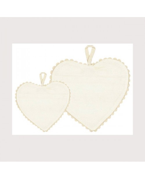 Ready-to-embroider heart made of unbleached cotton Aïda with white edge. Big and small model. Le Bonheur des Dames CGPM2