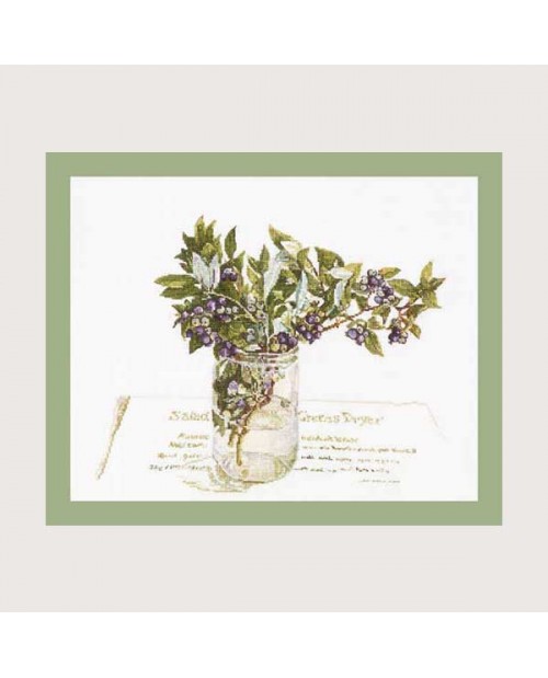 Blueberry. Counted cross stitch kit. Motive: bouquet of blueberry branches in a vase. Fujico F608