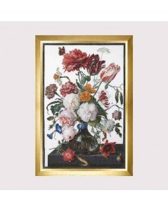 Still life - Flowers in a Vase. Picture embroidered in cross stitch. Thea Gouverneur G0785