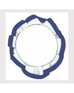 Capuchon de pot de confiture en Aïda de coton blanc avec bord bleu. PCA3