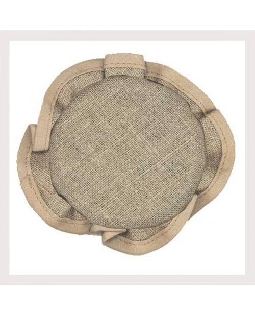 Jam lid cover to embroider by counted cross stitch, made of even-weave linen with beige border. PCL1