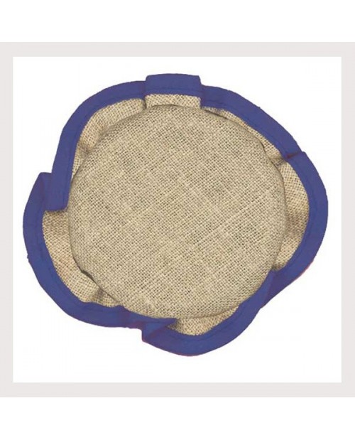 Capuchon de pot de confiture en lin naturel 12 fils/cm avec bord bleu. PCL4