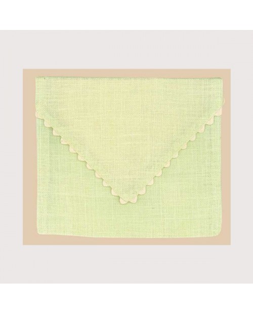 Pouch - envelope lime-green 12 thread/cm even-weave linen to embroider in counted stitch. Le Bonheur des Dames POC6