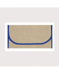 Pochette porte-serviette en étamine de lin naturel 12 fils/cm, bord bleu marine. Le Bonheur des Dames psl3