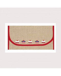 Pochette porte-serviette en étamine de lin naturel 12 fils/cm, bord rouge. Le Bonheur des Dames psl4