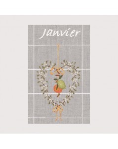 January tea-towel to embroider by cross stitch. Le Bonheur des Dames TL01