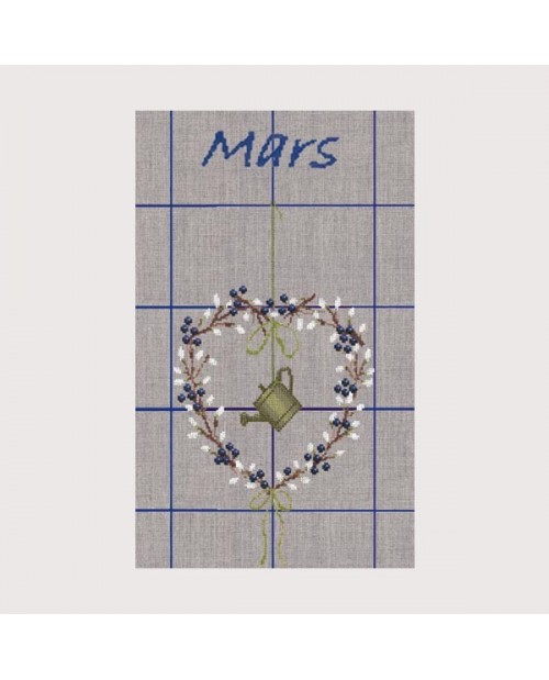 March Cloth. Tea-towel to embroider by cross stitch. Motive: flowers and watering can. Le Bonheur des Dames. TL03