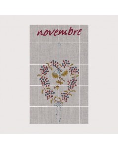 November tea-towel TL11. Automanl heart. Acorns. Le Bonheur des Dames