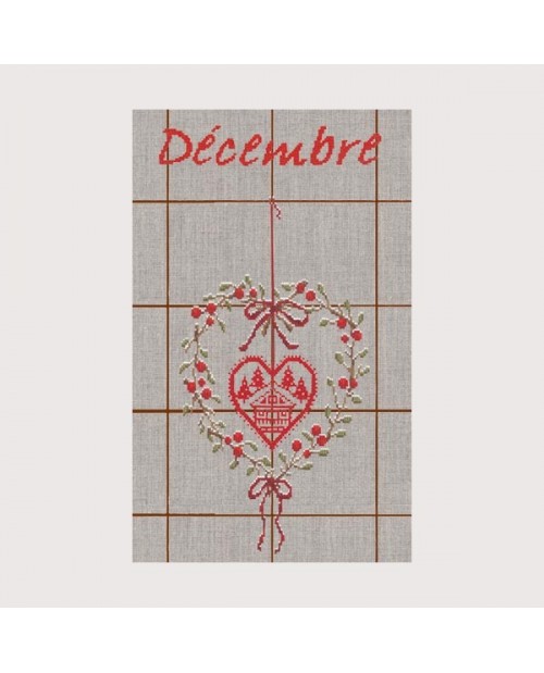 Tea-towel December TL12. Cross stitch. Heart of Christmas berries and chalet. Le Bonheur des Dames Tea-towel December TL12. Cross stitch. Heart of Christmas berries and chalet. Le Bonheur des Dames