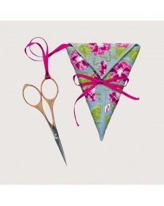 Triangular scissor keep. Motif: morning-glory. Counted cross stitch embroidery kit. Le Bonheur des Dames 3369