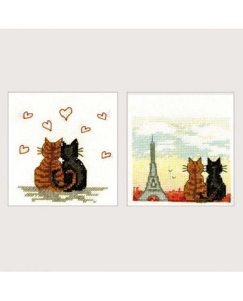 2 greeting cards Parisian cats
