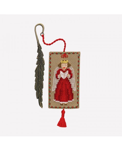 Bookmark to cross stitch with a Christmas angel dressed in red. Le Bonheur des Dames 4610