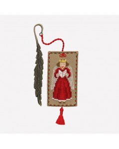 Kit broderie. Marque-page à broder au point de croix avec un ange de Noël habillé en rouge. 4610