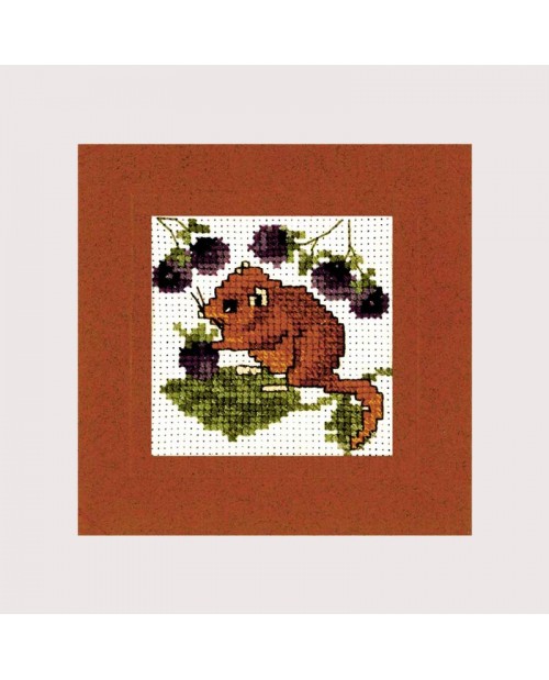 Dormouse. Greeting card to cross stitch. Embroidery kit by Textile Heritage Collection