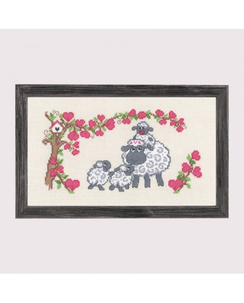 Sheep family. Counted cross stitch embroidery kit. Permin of Copenhagen.