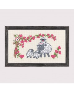 Sheep family. Counted cross stitch embroidery kit. Permin of Copenhagen.