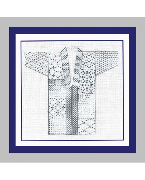 Traditional japanese kimono to stitch with Sashiko technique on white background. Le Bonheur des Dames