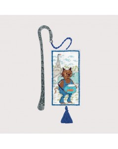 Marque-page chat le bocal. Kit broderie point de croix. Le Bonheur des Dames 4619