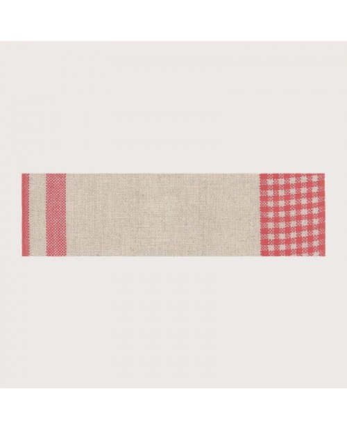 Bande à broder en lin 11 fils/cm. Vichy naturel et rouge. Le Bonheur des Dames BD89